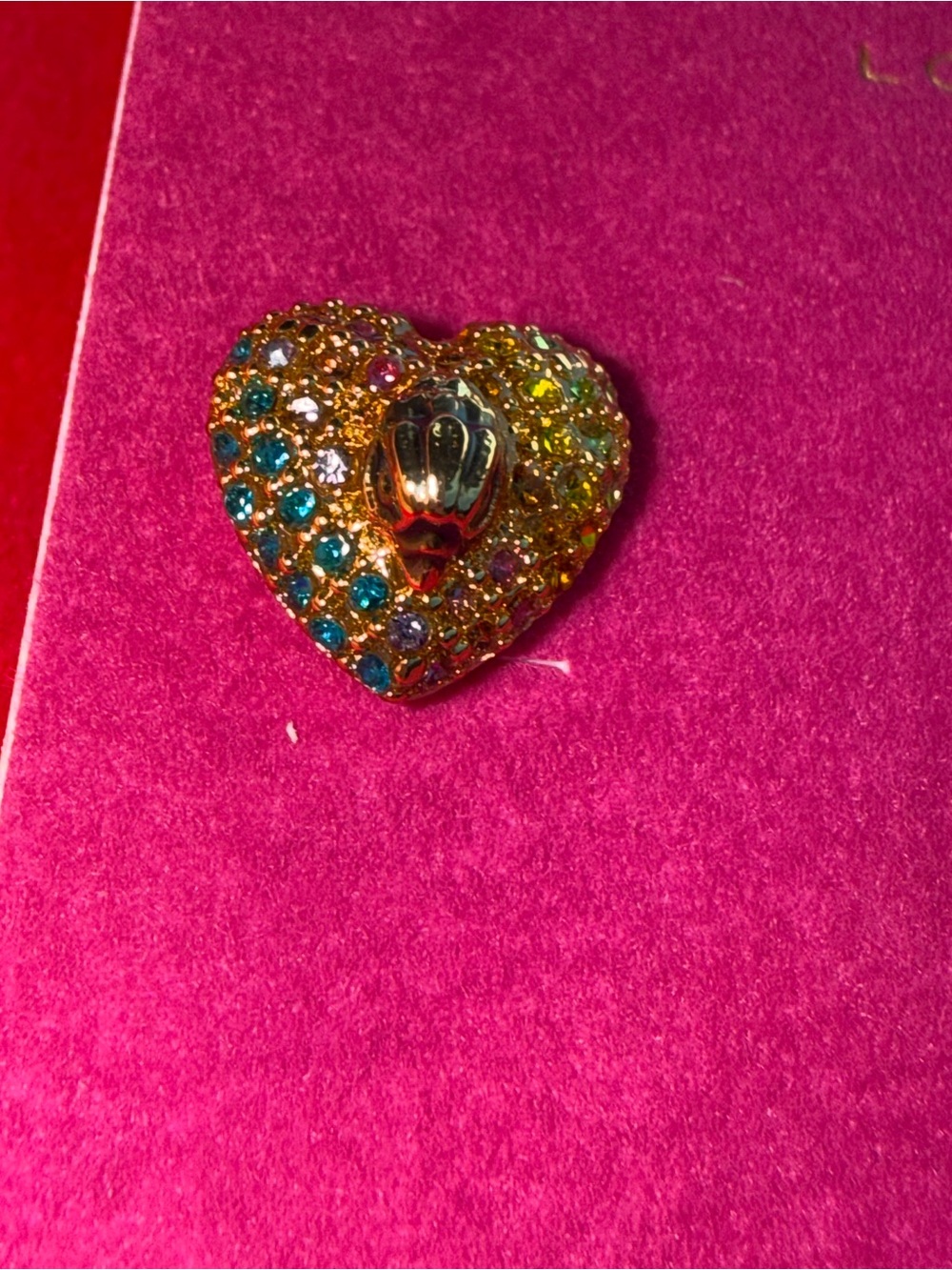 Kurt Geiger Gold Multicolor Heart Stud Earrings - Picture 4 of 4